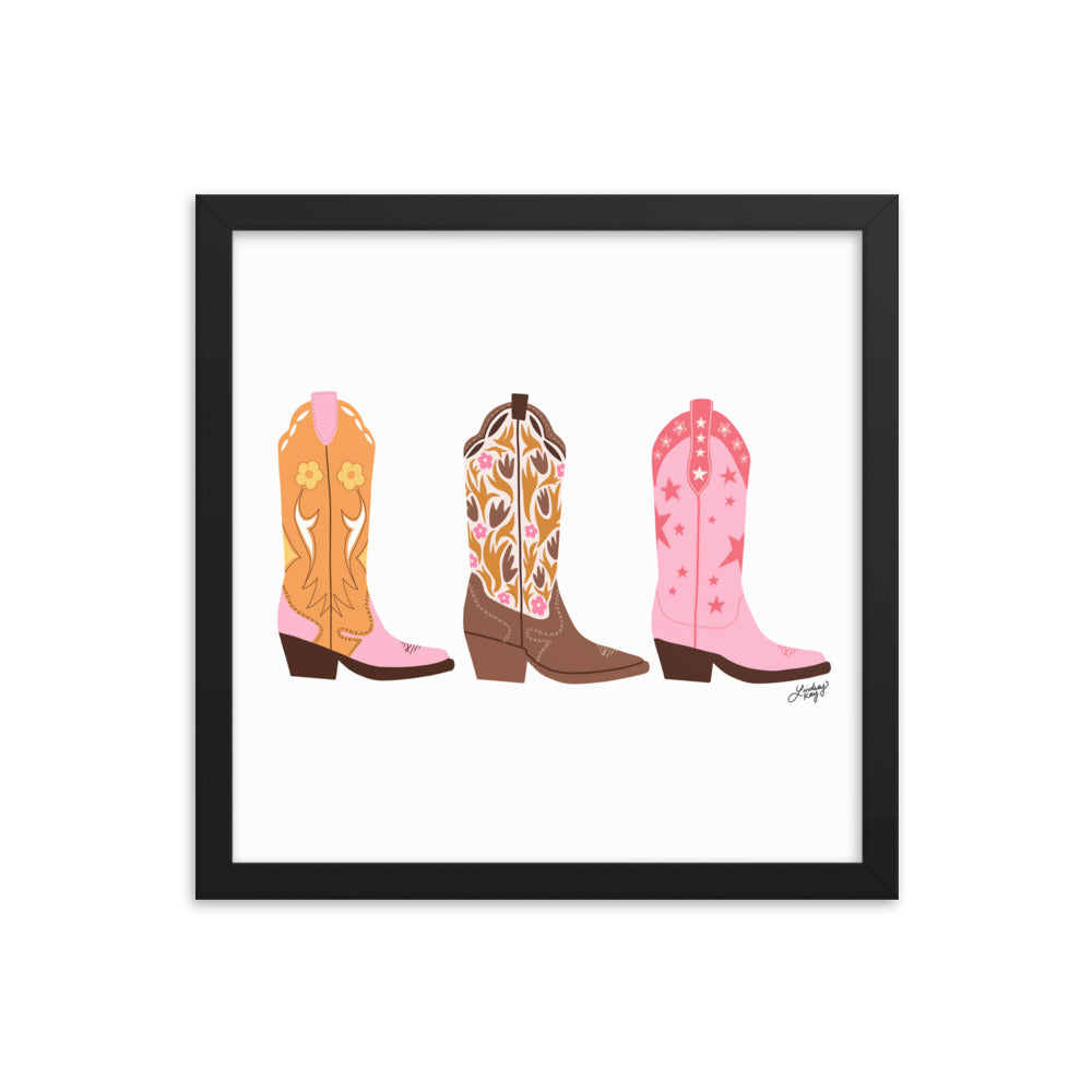 Cowboy Boots Illustration - Framed Matte Print